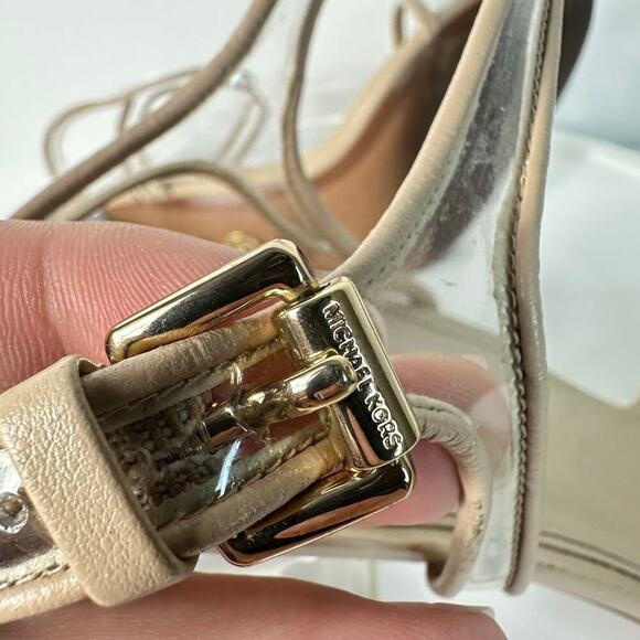 Michael Kors Heels Tori Lucite Clear Plastic Open Toe Buckle Ankle Strap Tan 11 - Picture 11 of 12
